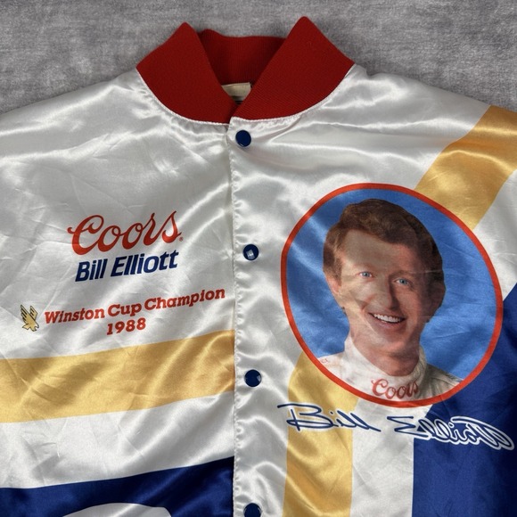 Vtg Bill Elliott Jacket Men's Large White Satin Coors Racing 1989 Winston Cup - Picture 2 of 10